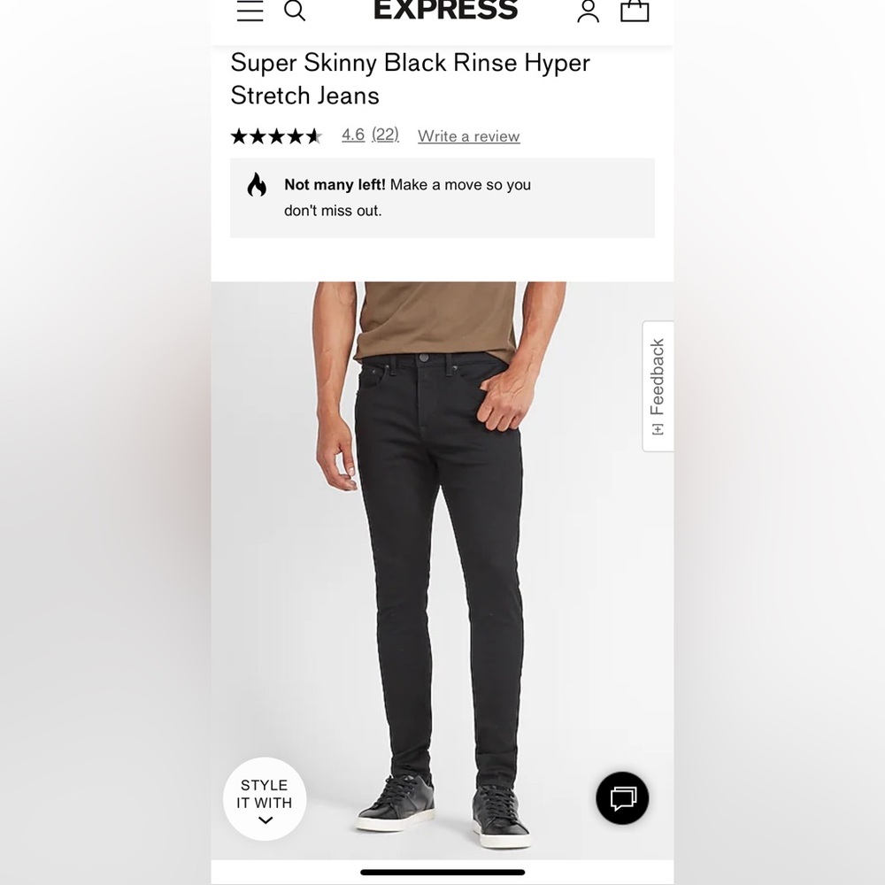 Express men’s super skinny black jeans 38x32